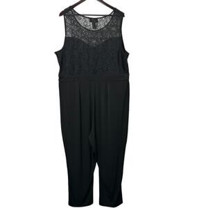 Lane Bryant Black Sleeveless Lace Overlay Wide Leg Jumpsuit Women's Size 24